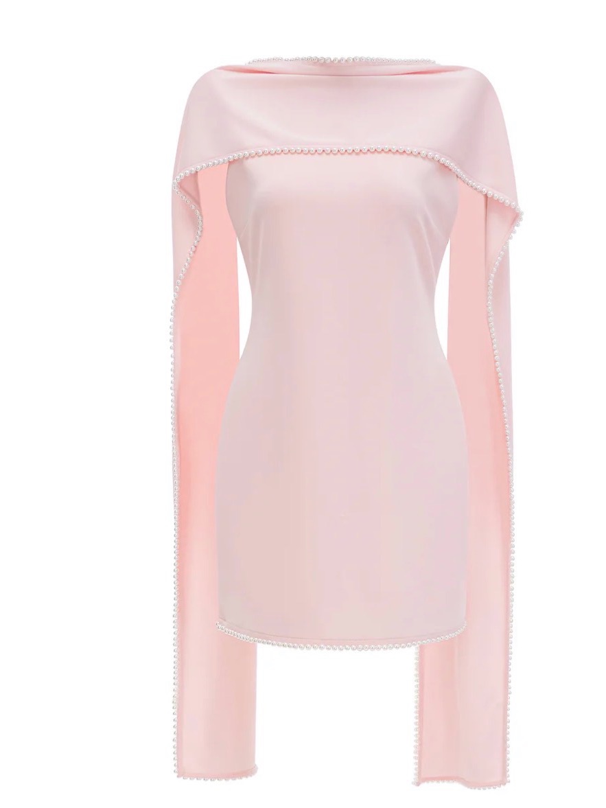 Nwt Miss Rosier Piroska Pink Dress With Pearl Trim Mini Dress Xl